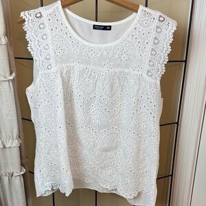 SHEIN White Eyelet Sleeveless Blouse Top Size 1XL